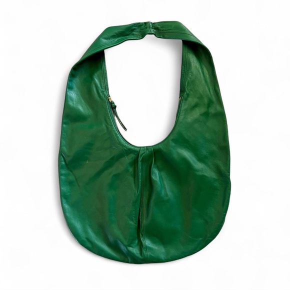 🍀Anthropologie Slouchy Leather Shoulder Hobo Tote in Emerald Green💚 - Picture 2 of 6